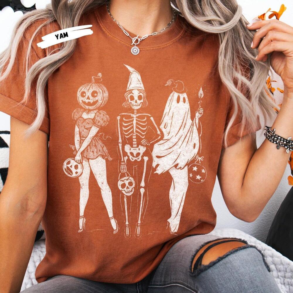 Retro Halloween Skeleton Girl Squad Shirt - Girly Fall Skull Body Shirt